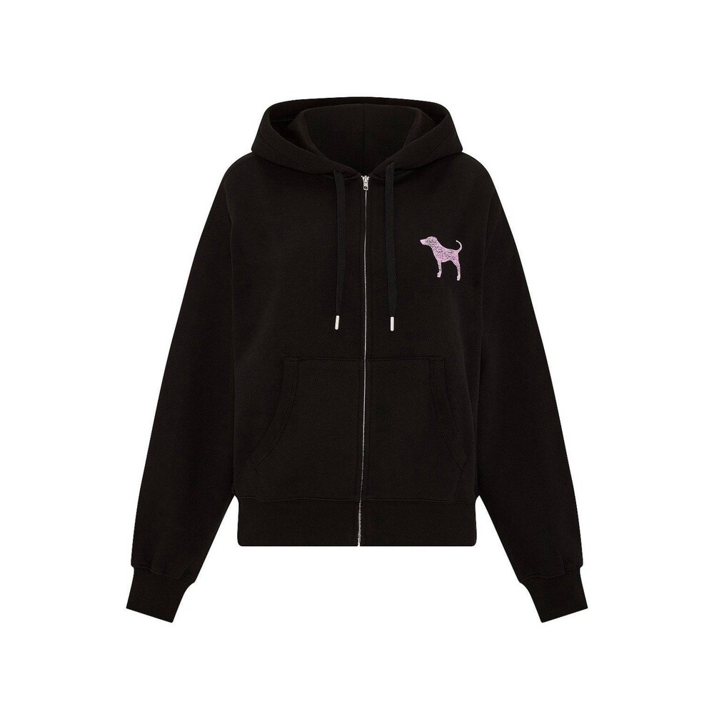 VS Pink Friday Campus Fleece Full-Zip Hoodie Black Dog Logo Small